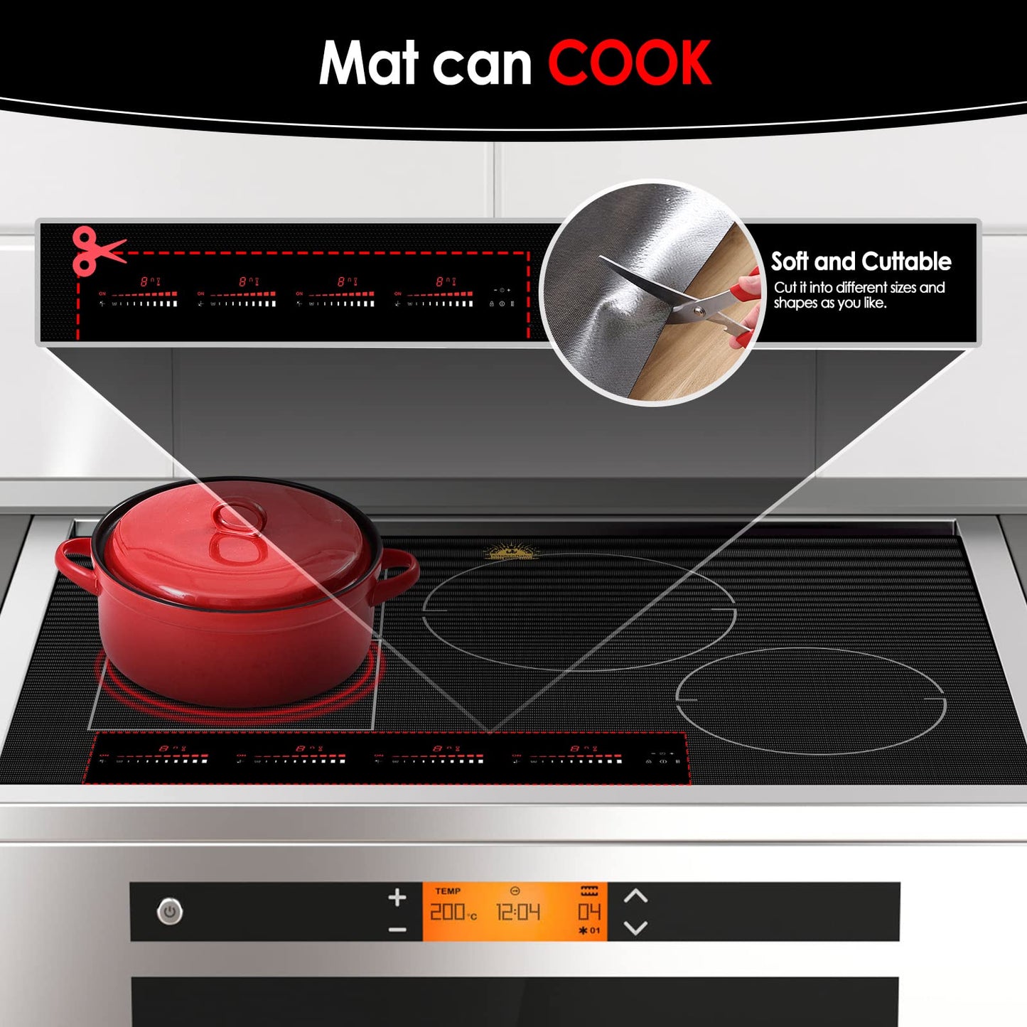 KitchenRaku Induction Hob Protector Mat 78x52cm Magnetic Silicone Cover