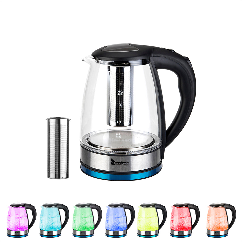 1.8L 2000W Electric Kettle Glass 7 Colours LED Illuminated Portable Jug