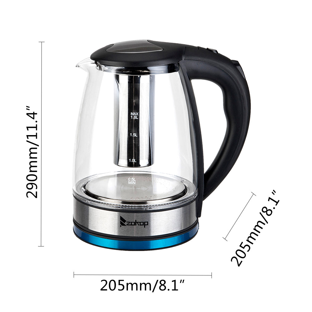 1.8L 2000W Electric Kettle Glass 7 Colours LED Illuminated Portable Jug