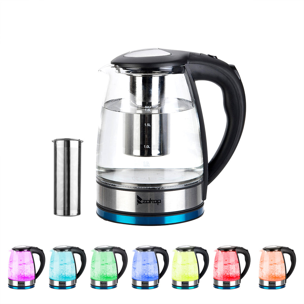 1.8L 2000W Electric Kettle Glass 7 Colours LED Illuminated Portable Jug