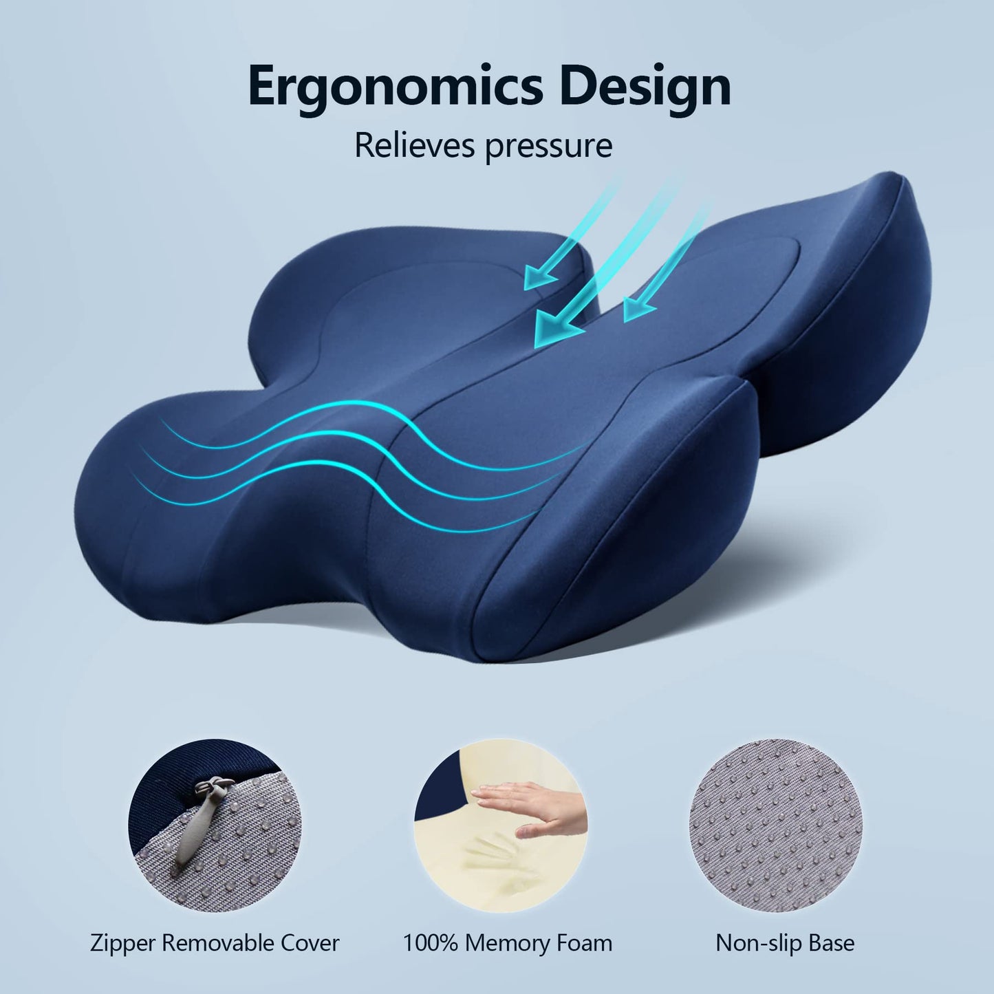 RESTCLOUD Memory Foam Seat Cushion – Tailbone & Sciatica Pain Relief