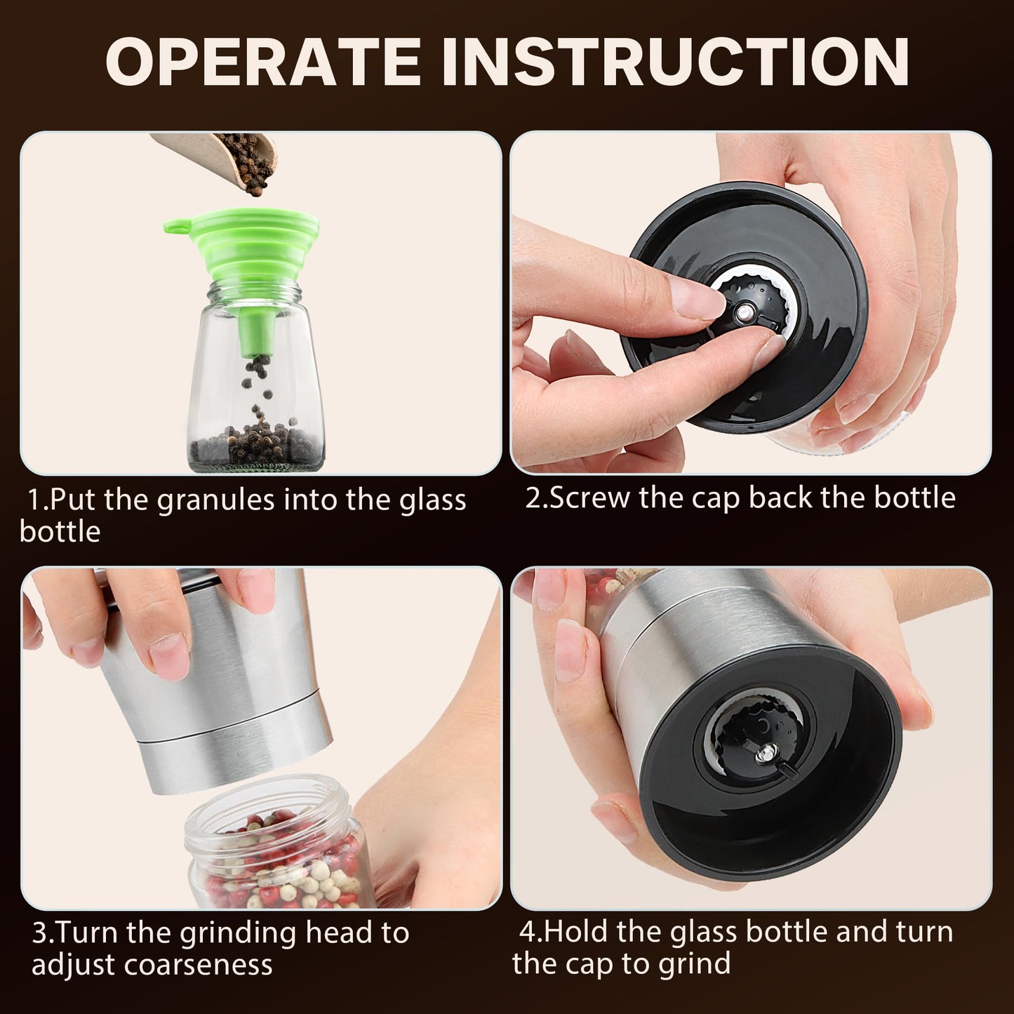 M JINGMEI Salt & Pepper Grinder Set - Adjustable Coarseness, 200ml