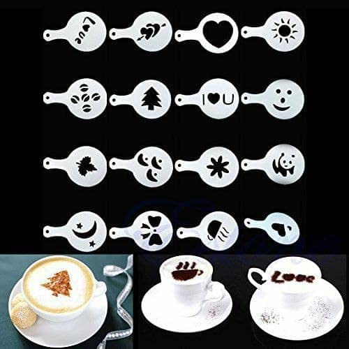 Anup Torda 16‑Piece Coffee Stencil Set for Latte Art, Cappuccino & Hot Chocolate