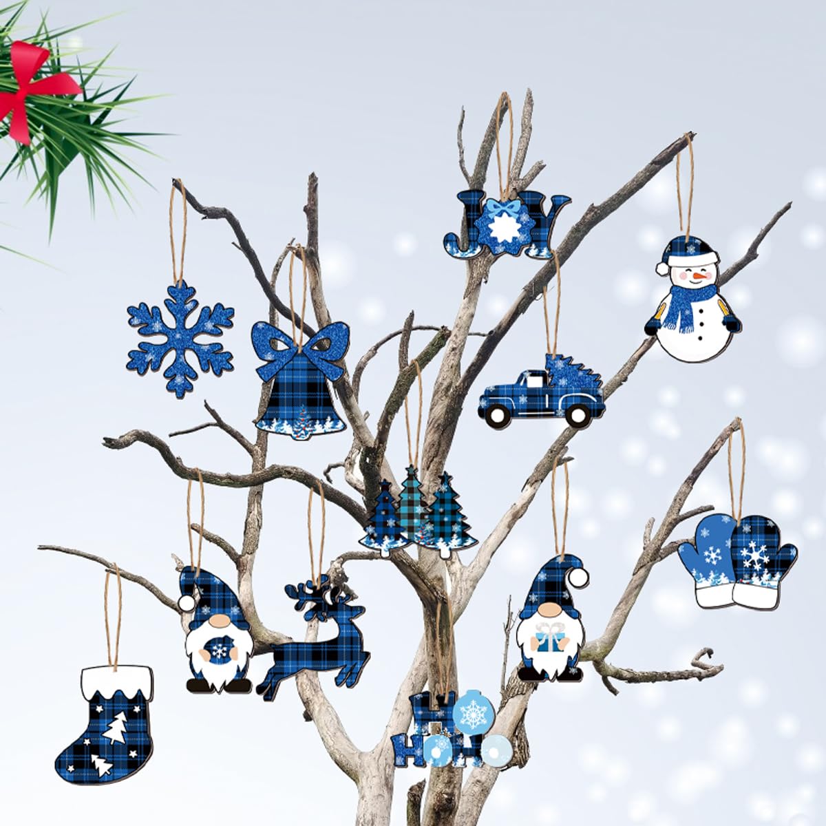 HBell 48pcs Wooden Christmas Ornaments – Festive Tree Decorations Set