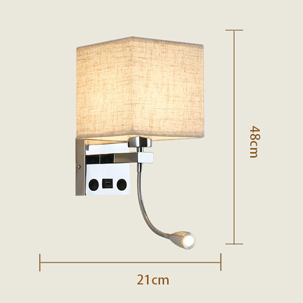 ALLOMN LED Bedside Wall Light Dual Switch USB Reading Lamp Polished Chrome