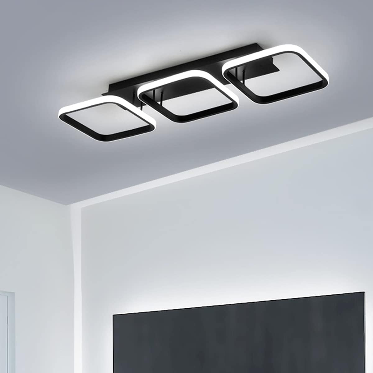 EIDISUNY 3‑Rectangle LED Ceiling Light 33W Cool White Modern Black/White