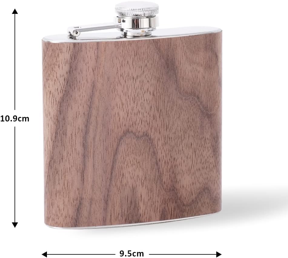 6 oz Stainless Steel Hip Flask with Elegant Walnut‑Wood Cover – Gift‑Ready