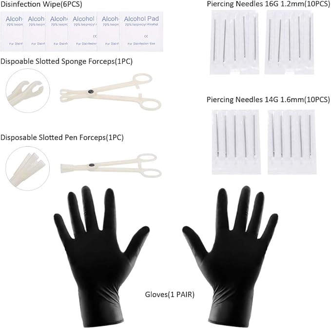 Aumeo 140‑Pc Stainless Steel Piercing Jewellery Kit 14G 16G Nose Ear Lip Body