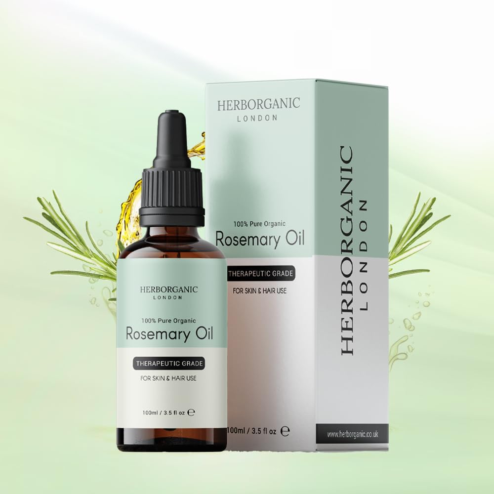 HERBORGANIC Organic Rosemary Oil 100 ml – Hair Growth, Scalp, Brows & Lashes