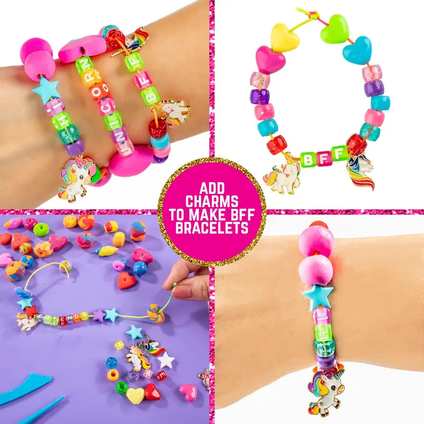 GirlZone Unicorn Charms and Clay Bracelet Kit, Jewellery Making Kit with Unicorn Charms
