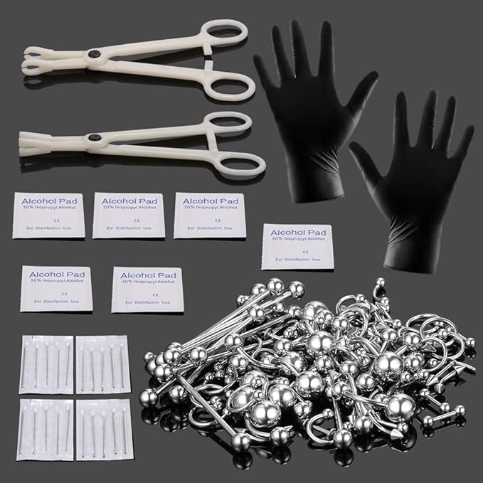 Aumeo 140‑Pc Stainless Steel Piercing Jewellery Kit 14G 16G Nose Ear Lip Body