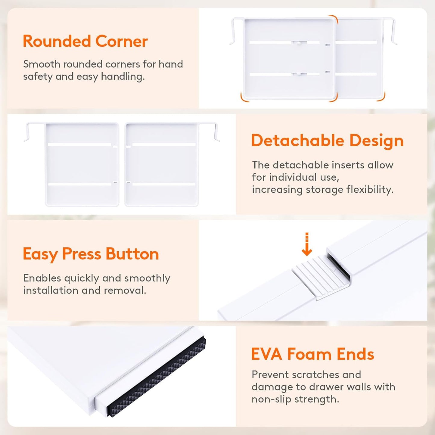 Lifewit Adjustable Drawer Dividers 6‑Pack (40–56 cm) – Slim 6 cm Plastic Organiser