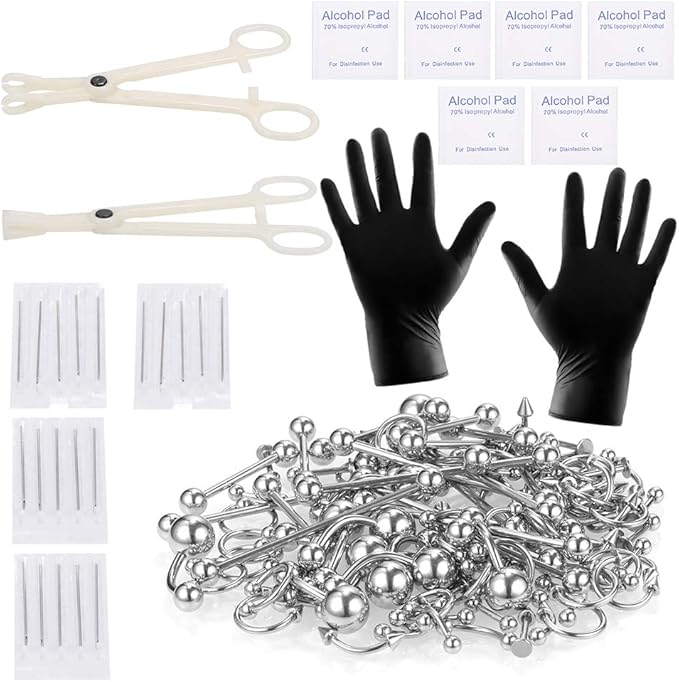 Aumeo 140‑Pc Stainless Steel Piercing Jewellery Kit 14G 16G Nose Ear Lip Body