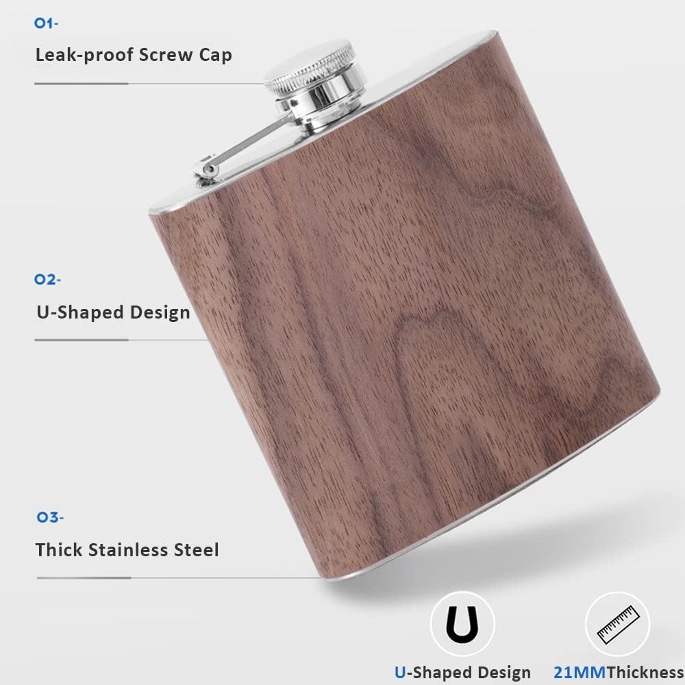 6 oz Stainless Steel Hip Flask with Elegant Walnut‑Wood Cover – Gift‑Ready