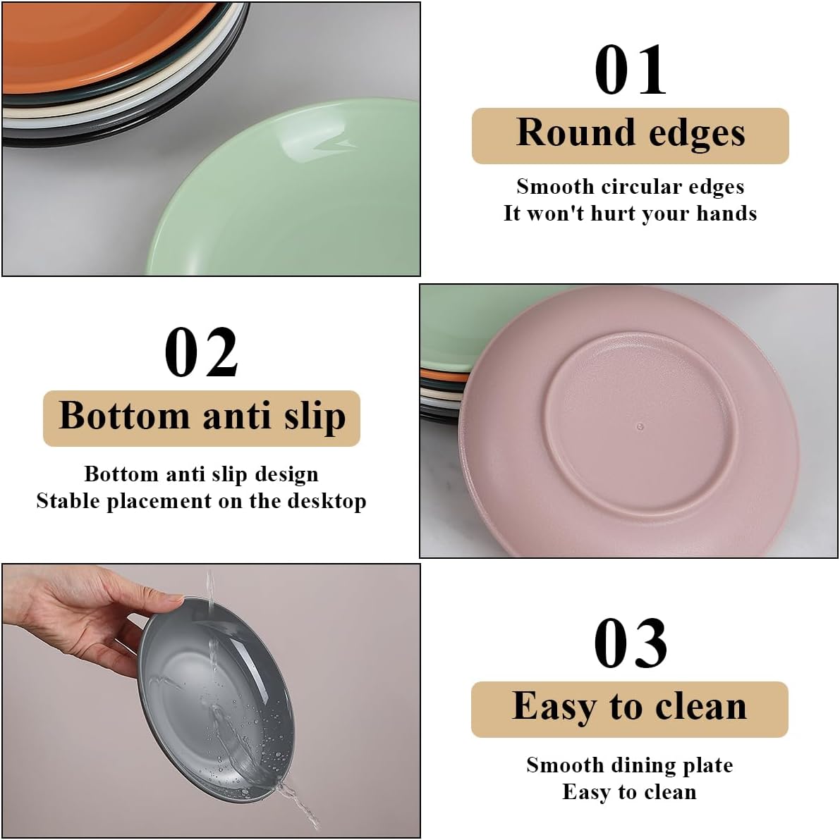 Evanda 16 cm Multicolour Unbreakable Plastic Plates ×8 – BPA-Free, Microwave Safe