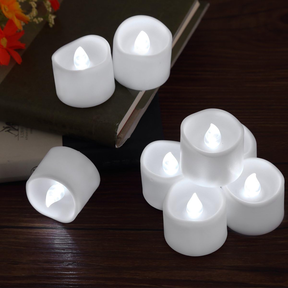 Oria LED Flameless Tea Lights 12‑Pack – Realistic Flicker, Battery Operated Candles