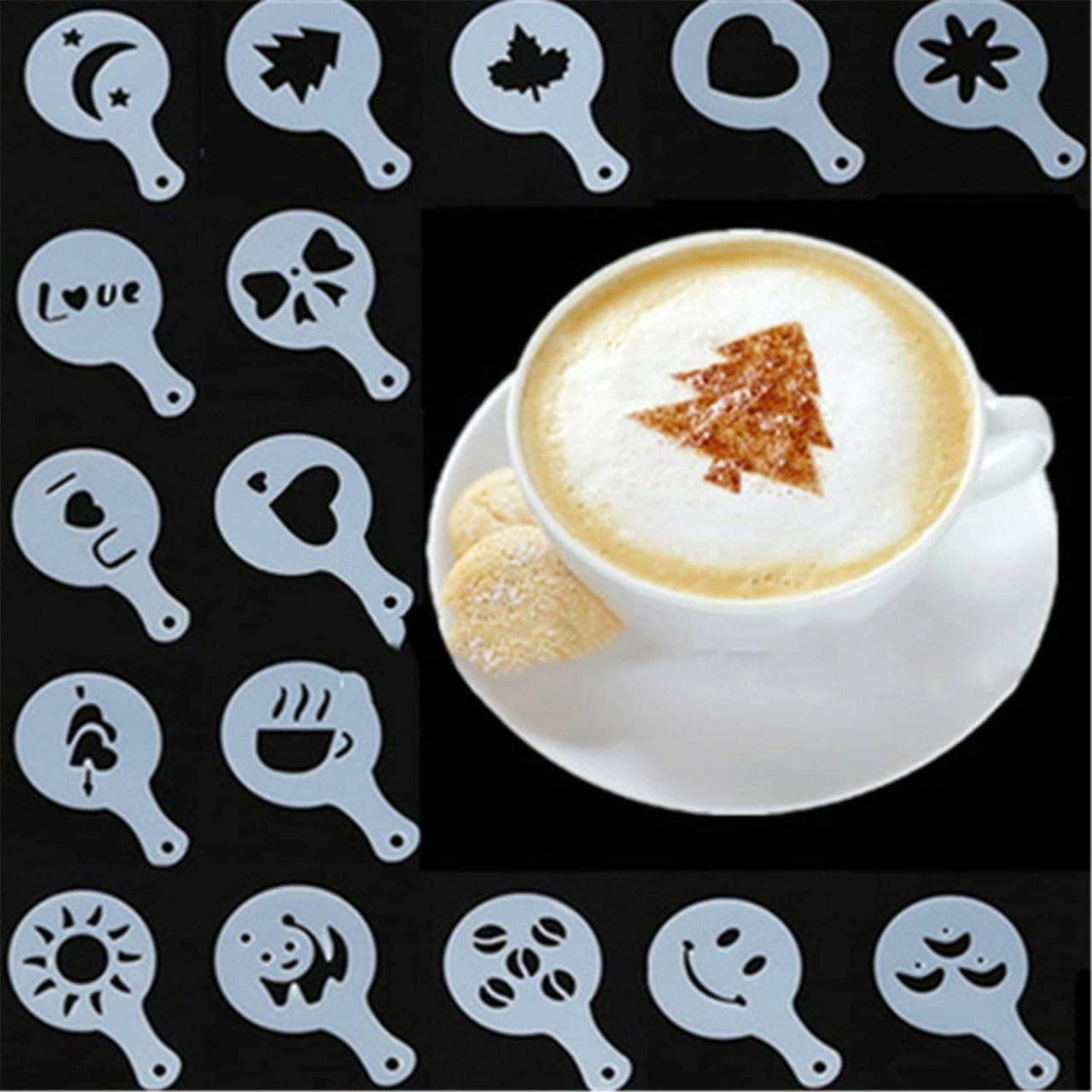 Anup Torda 16‑Piece Coffee Stencil Set for Latte Art, Cappuccino & Hot Chocolate