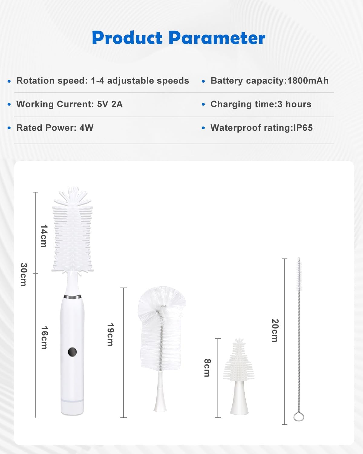 Electric Baby Bottle Brush – 4 Speeds, 1800 mAh Rechargeable, Silicone Bristles