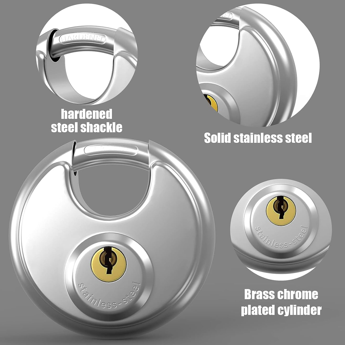 Diyife 2‑Pack 70mm Waterproof Stainless Steel Disc Padlocks Heavy Duty Outdoor