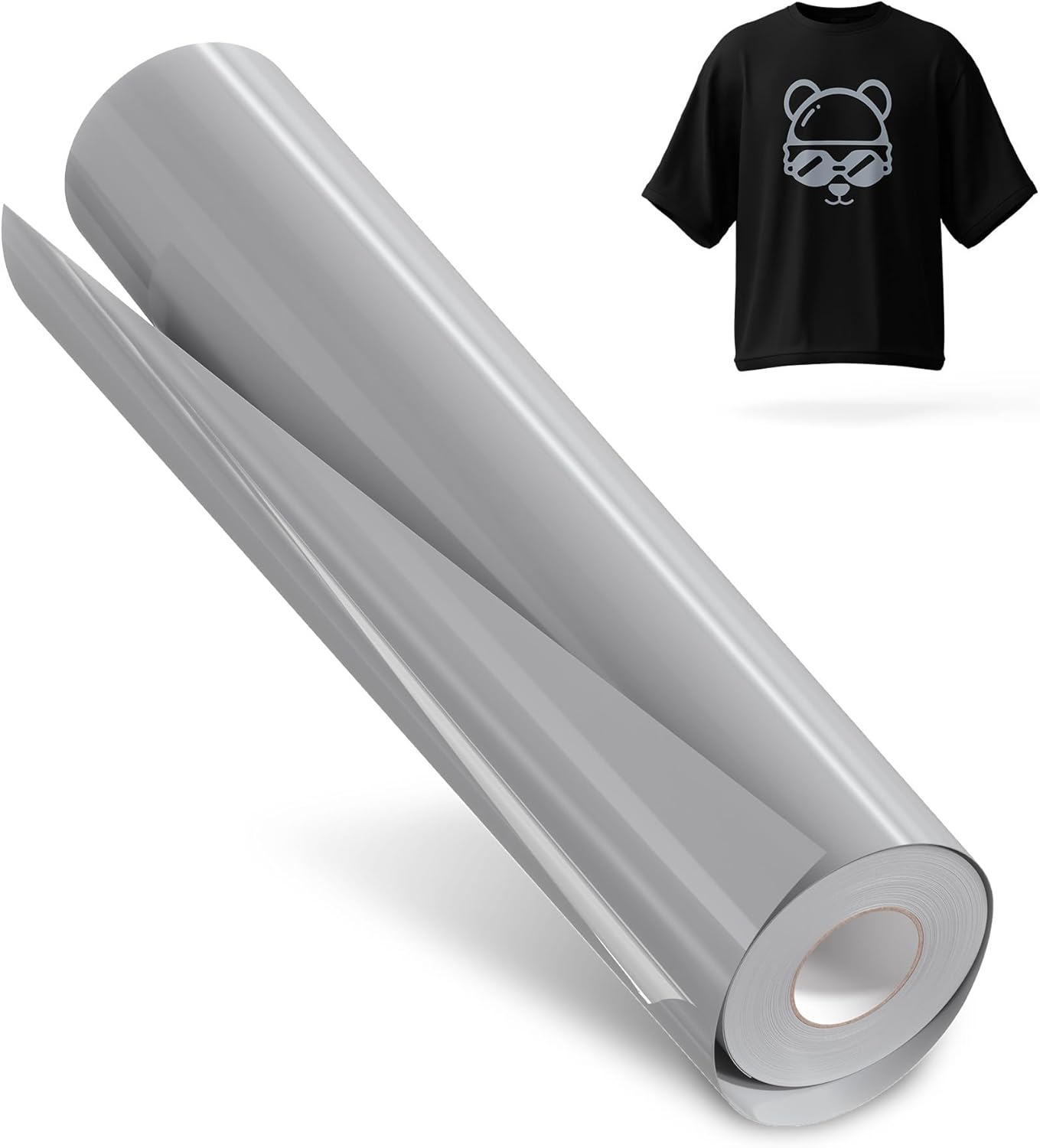 Hisiu Silver HTV Heat Transfer Vinyl 12"x10FT Iron-On for T-Shirts & Fabric