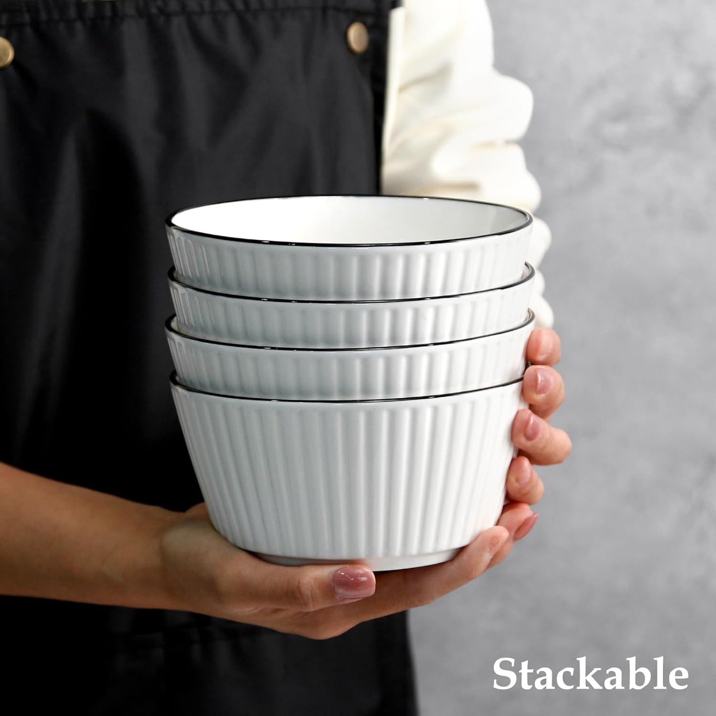 Set of 6 Ceramic Bowls 27 oz – Oven/Microwave/Freezer Safe, Stackable & Durable