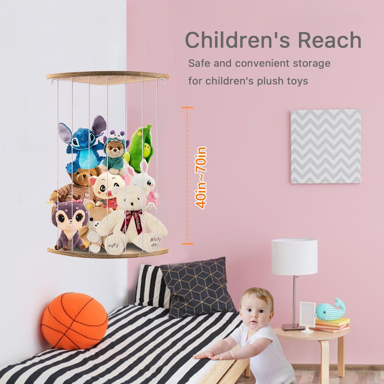LOFTANK Corner Soft Toy Storage Shelf – Wood Plush Organizer for Kids’ Bedroom