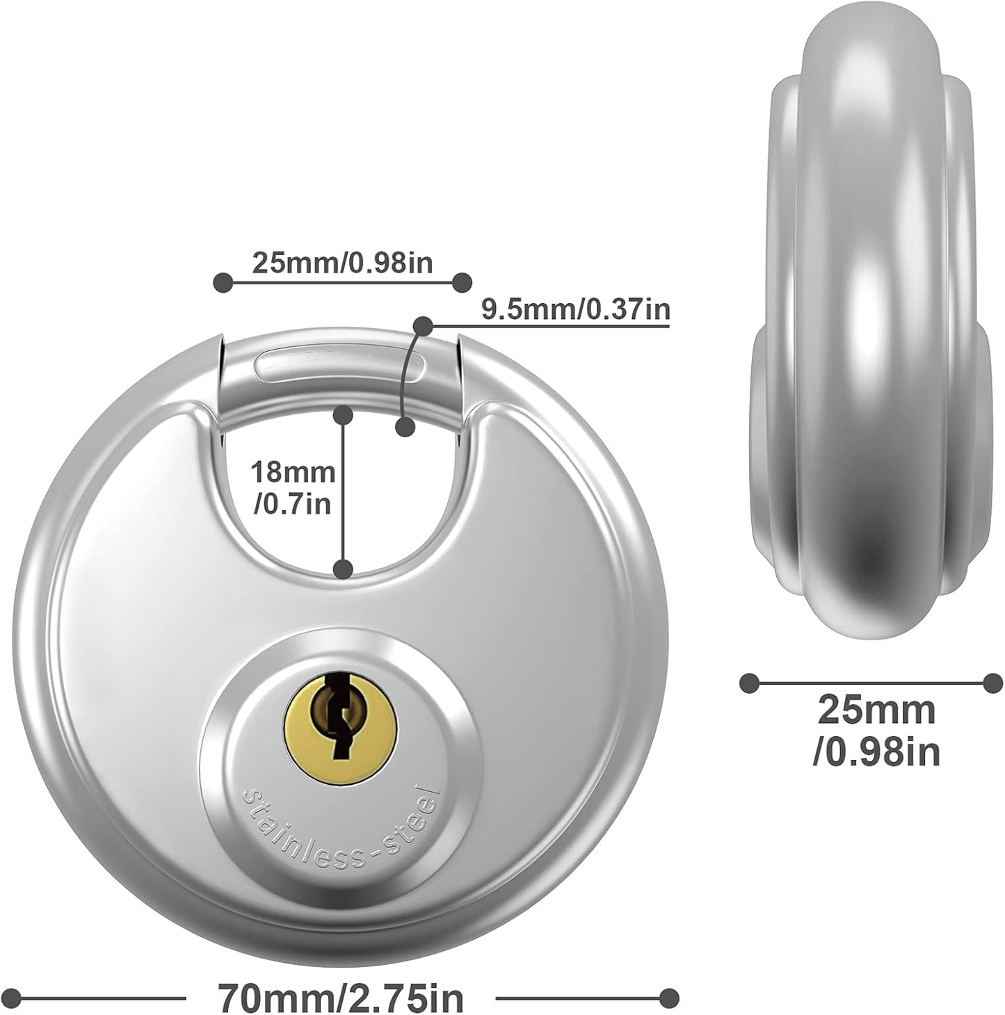 Diyife 2‑Pack 70mm Waterproof Stainless Steel Disc Padlocks Heavy Duty Outdoor