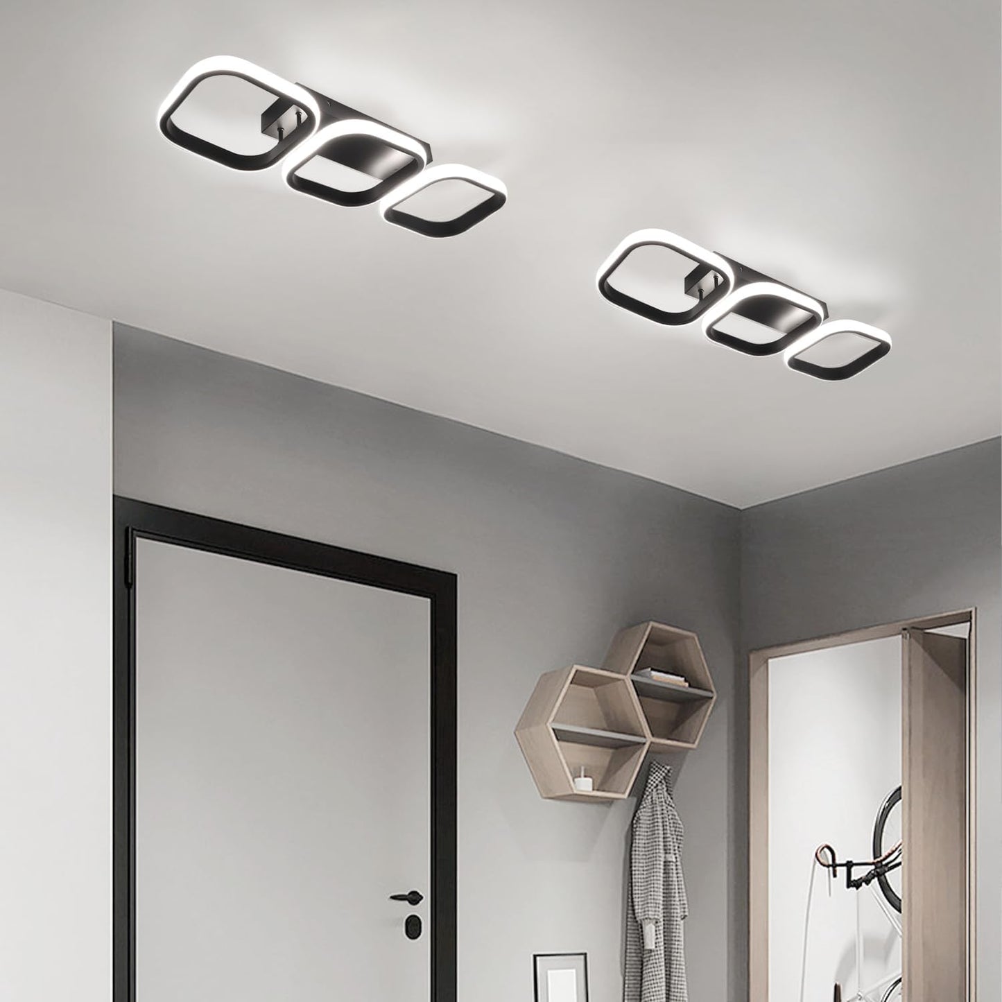 EIDISUNY 3‑Rectangle LED Ceiling Light 33W Cool White Modern Black/White