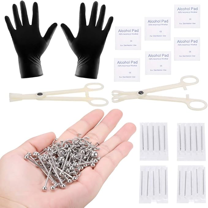 Aumeo 140‑Pc Stainless Steel Piercing Jewellery Kit 14G 16G Nose Ear Lip Body