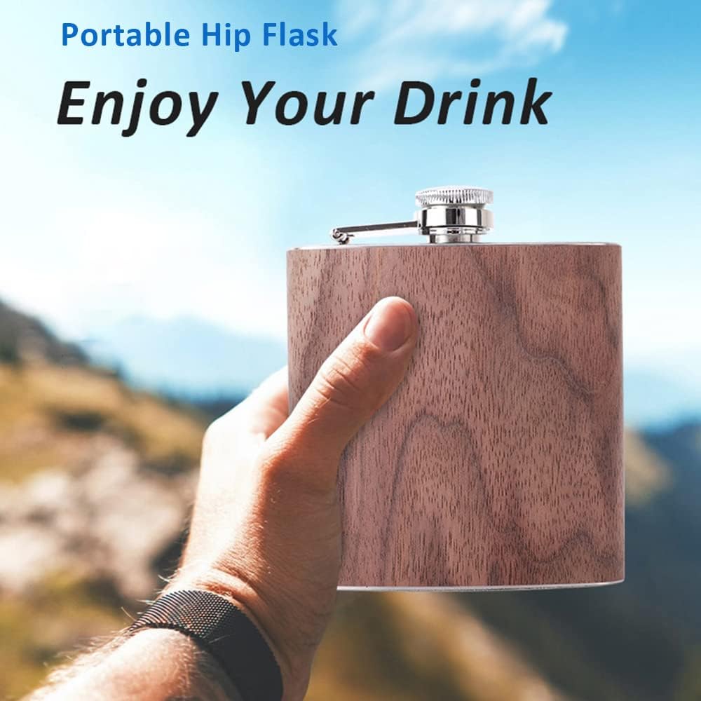 6 oz Stainless Steel Hip Flask with Elegant Walnut‑Wood Cover – Gift‑Ready