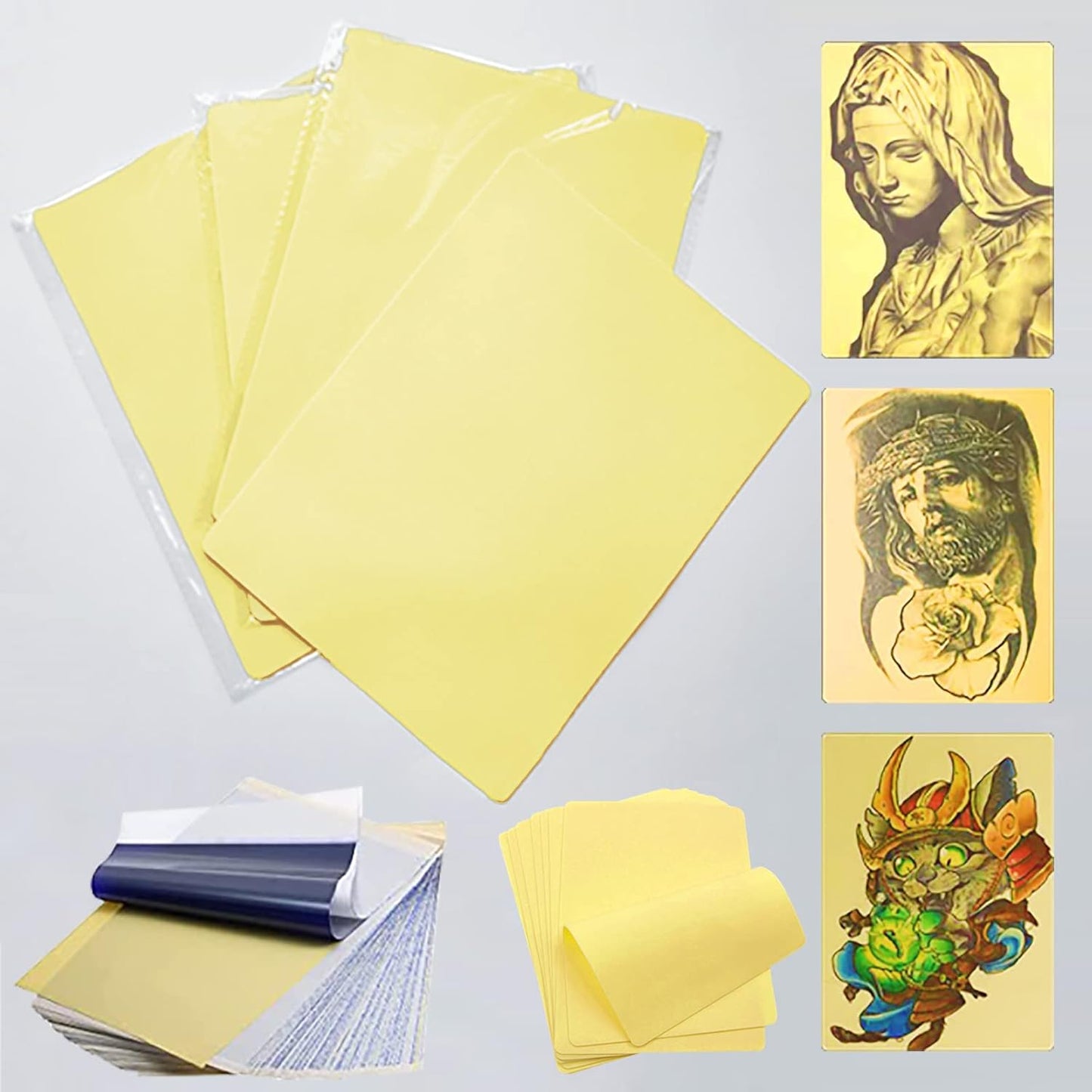 Tattoo Practice Skin + Transfer Paper Kit ‑ 20pc Realistic Synthetic Sheets Set