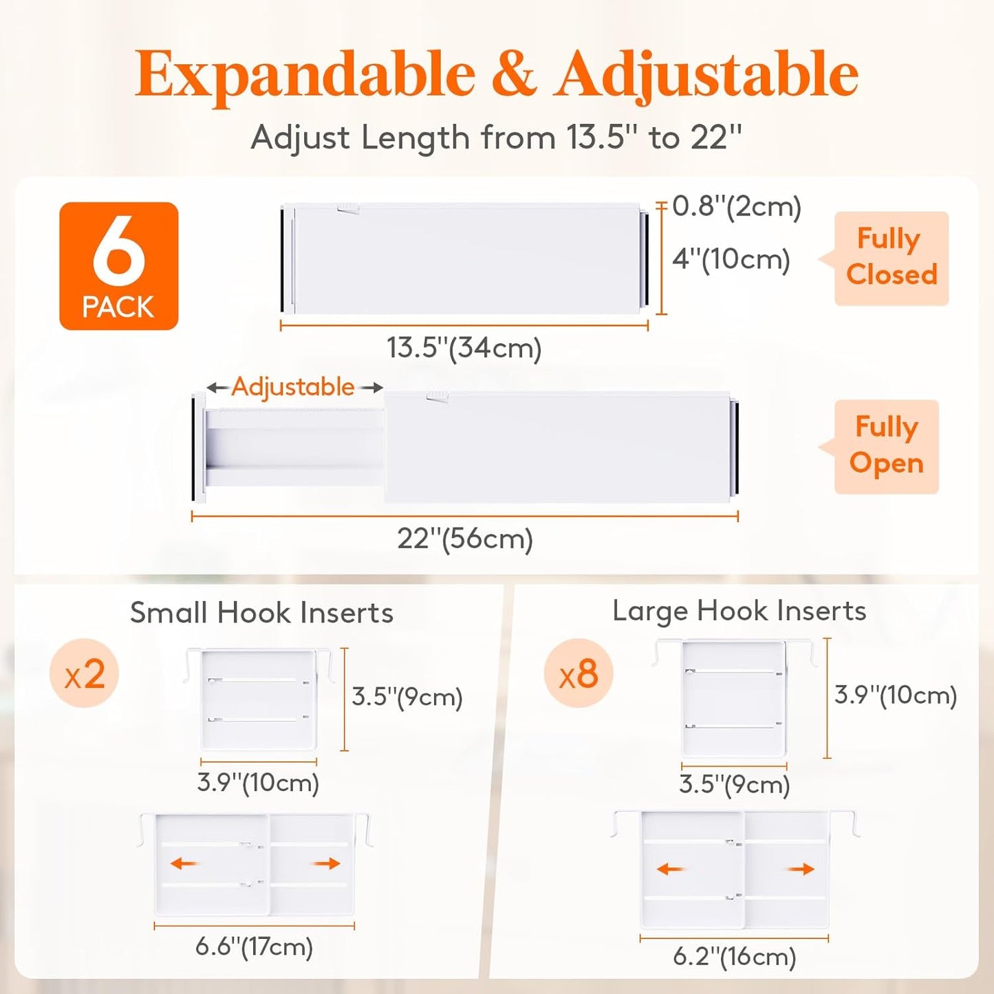 Lifewit Adjustable Drawer Dividers 6‑Pack (40–56 cm) – Slim 6 cm Plastic Organiser