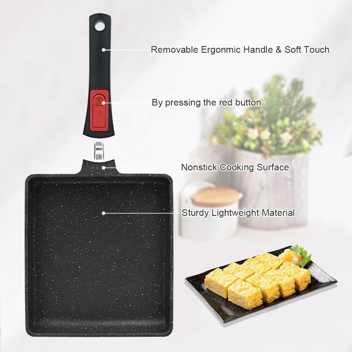 AIKENBBKK Large Tamagoyaki Japanese Omelette Pan 23×21cm – Non‑Stick, PFOA‑Free