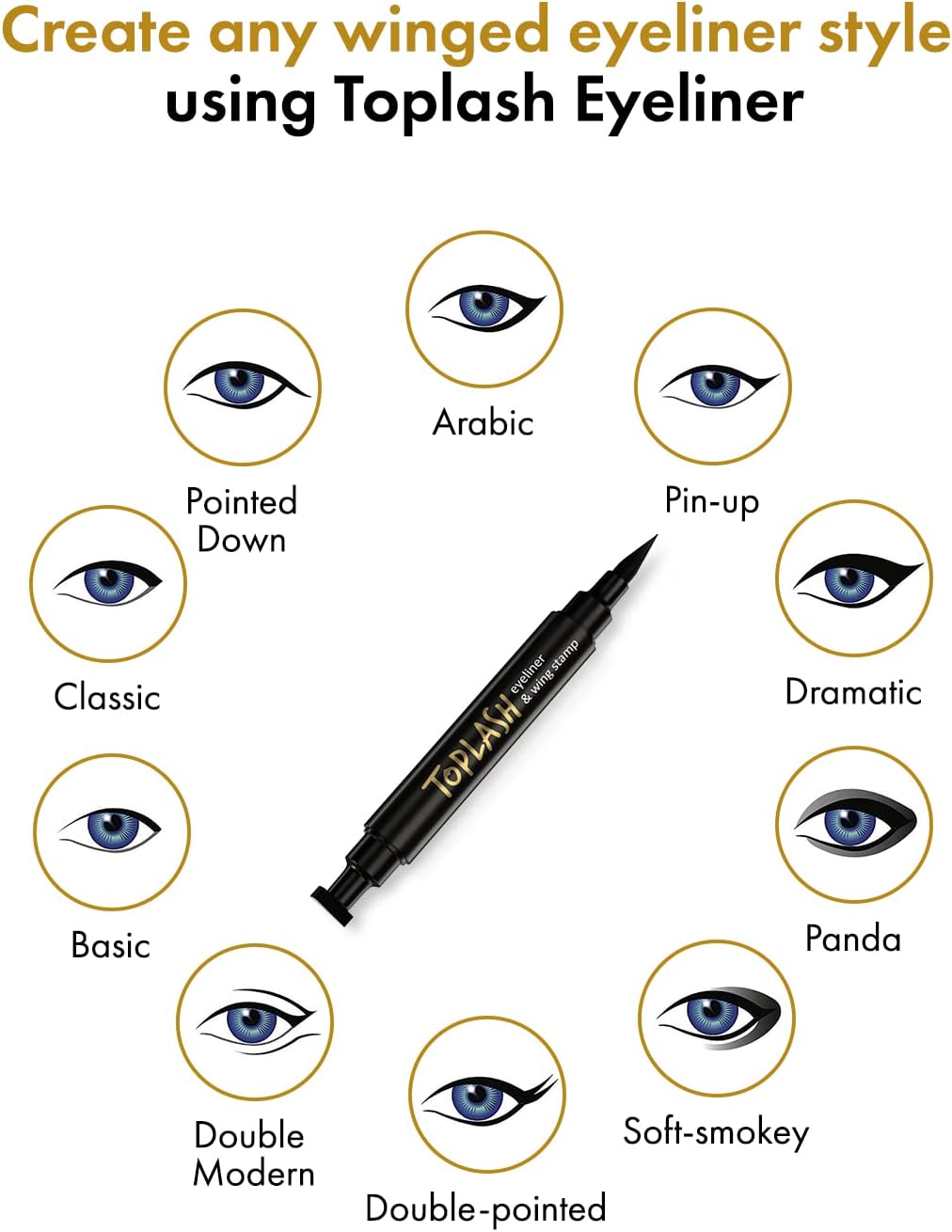 Toplash 2‑in‑1 Waterproof Liquid Eyeliner with Wing Stamp