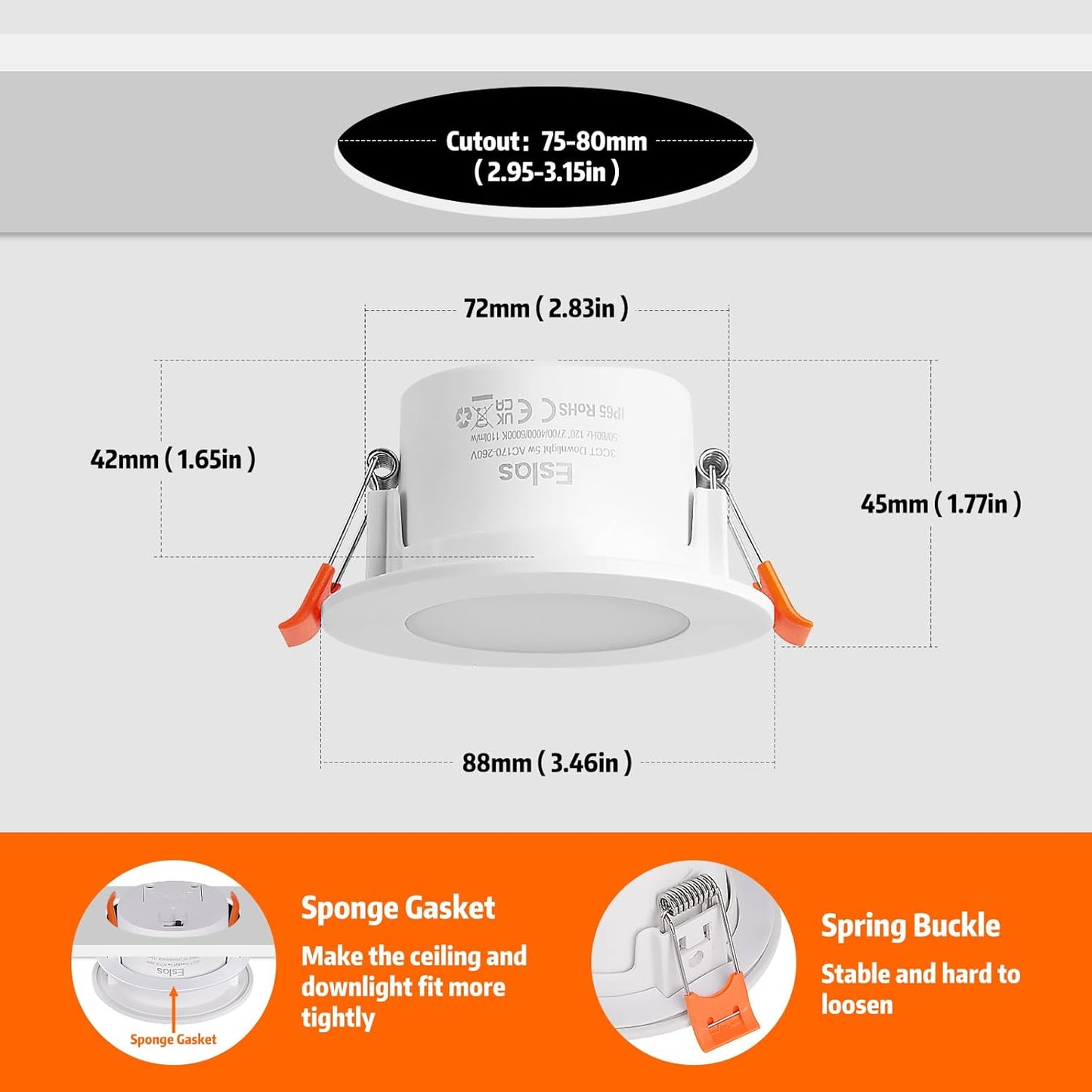 Eslas 5W IP65 3CCT LED Downlights – Waterproof Recessed Ceiling Lights (6 Pack)