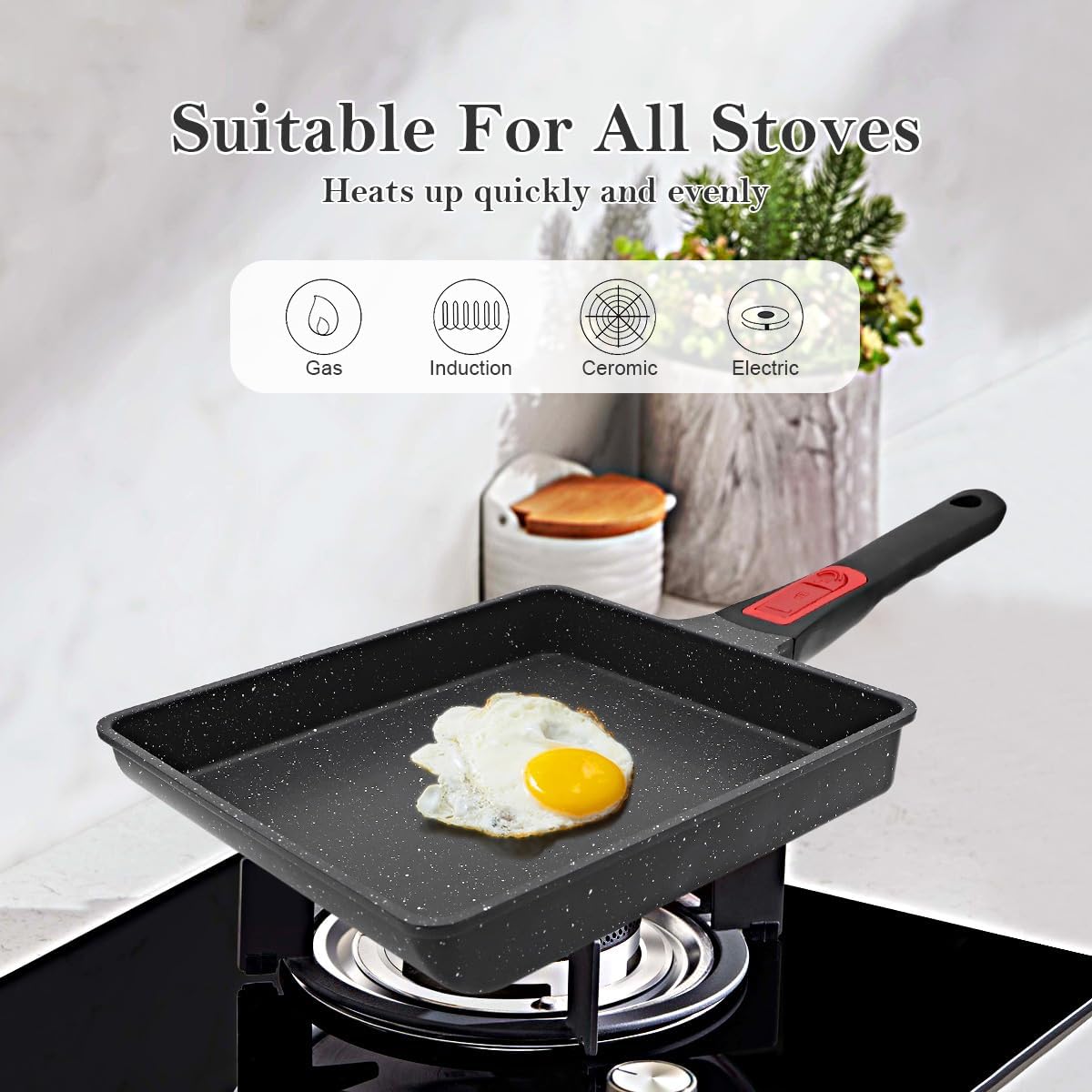 AIKENBBKK Large Tamagoyaki Japanese Omelette Pan 23×21cm – Non‑Stick, PFOA‑Free