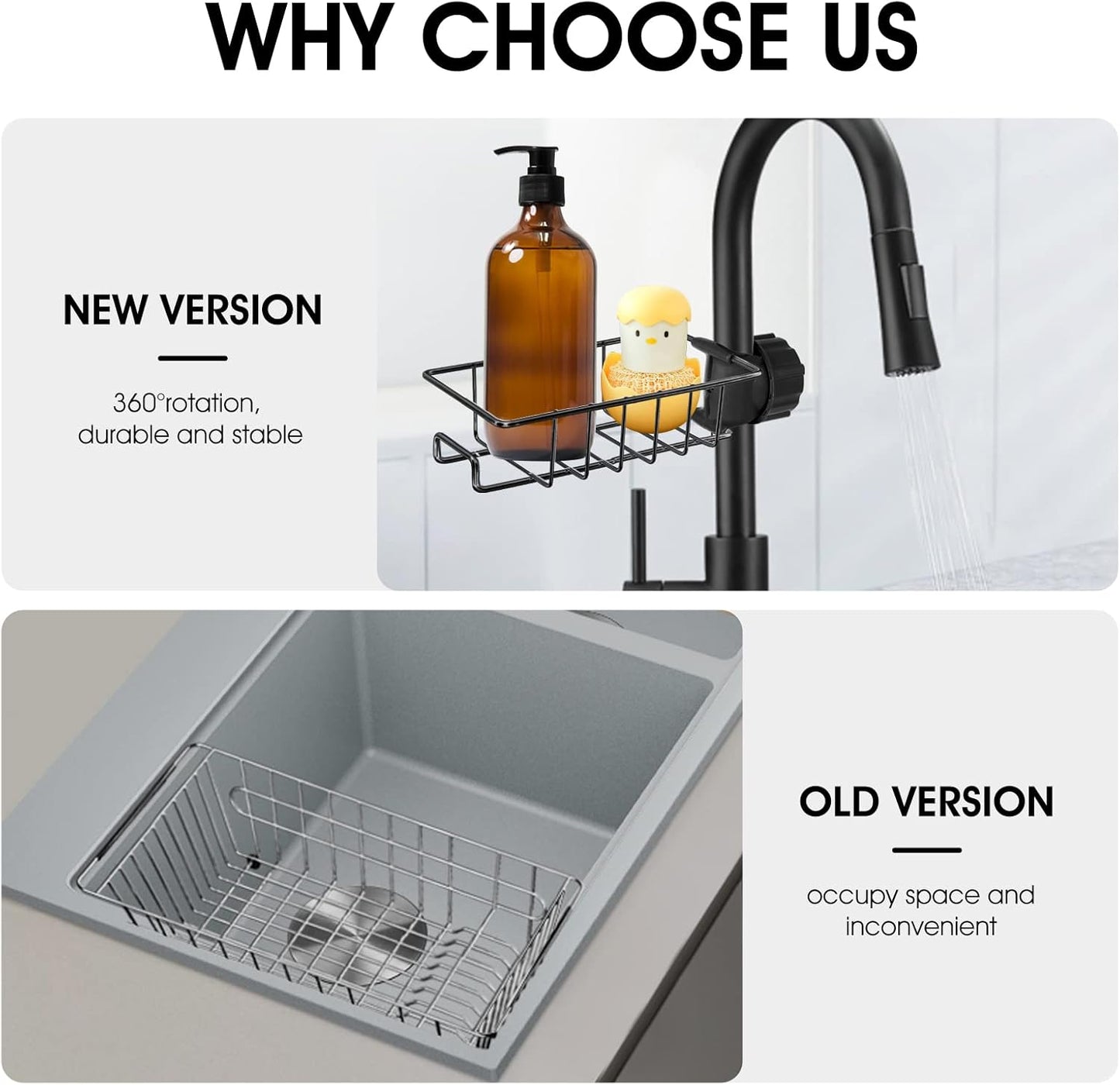 Poprkdre No‑Drill Stainless Steel Shower Shelf Set – Black, 3‑Piece, Rust‑Proof