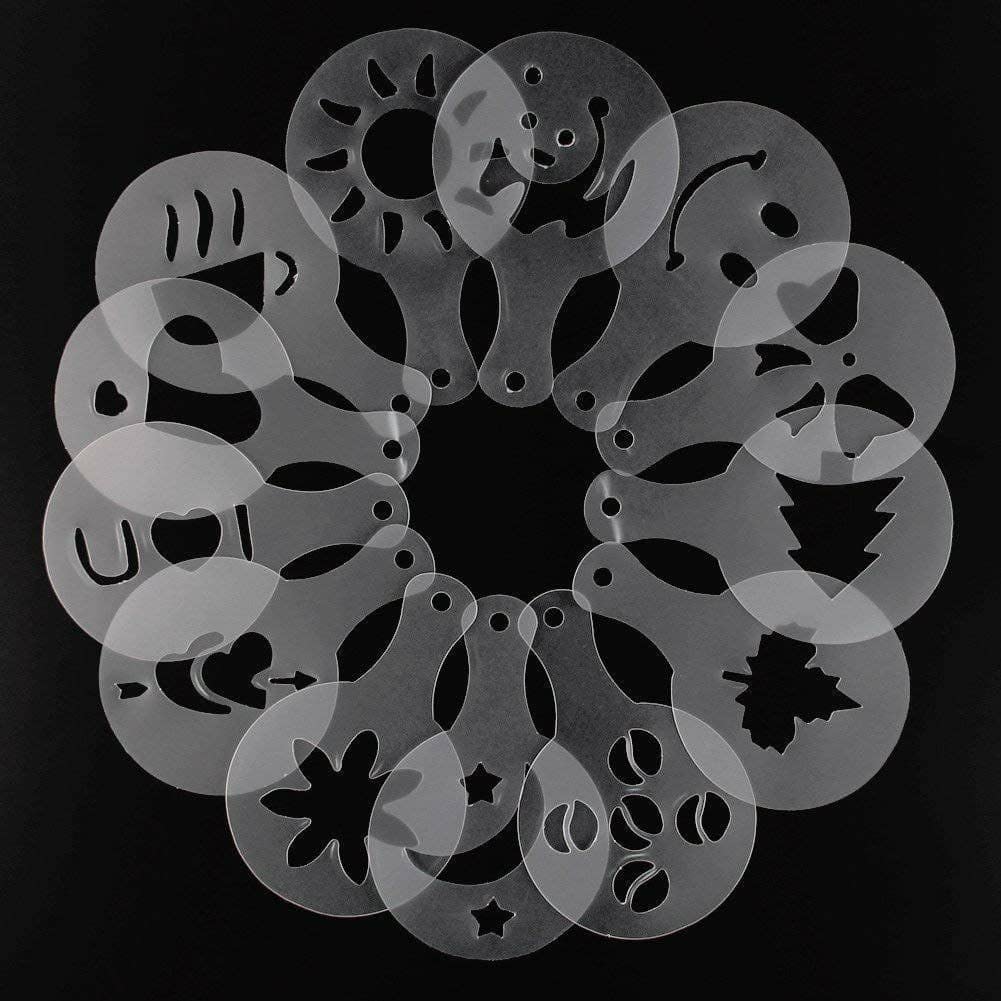 Anup Torda 16‑Piece Coffee Stencil Set for Latte Art, Cappuccino & Hot Chocolate