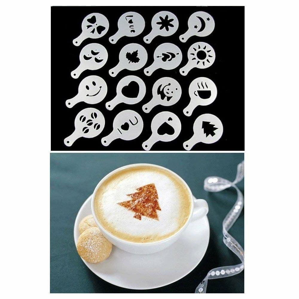 Anup Torda 16‑Piece Coffee Stencil Set for Latte Art, Cappuccino & Hot Chocolate