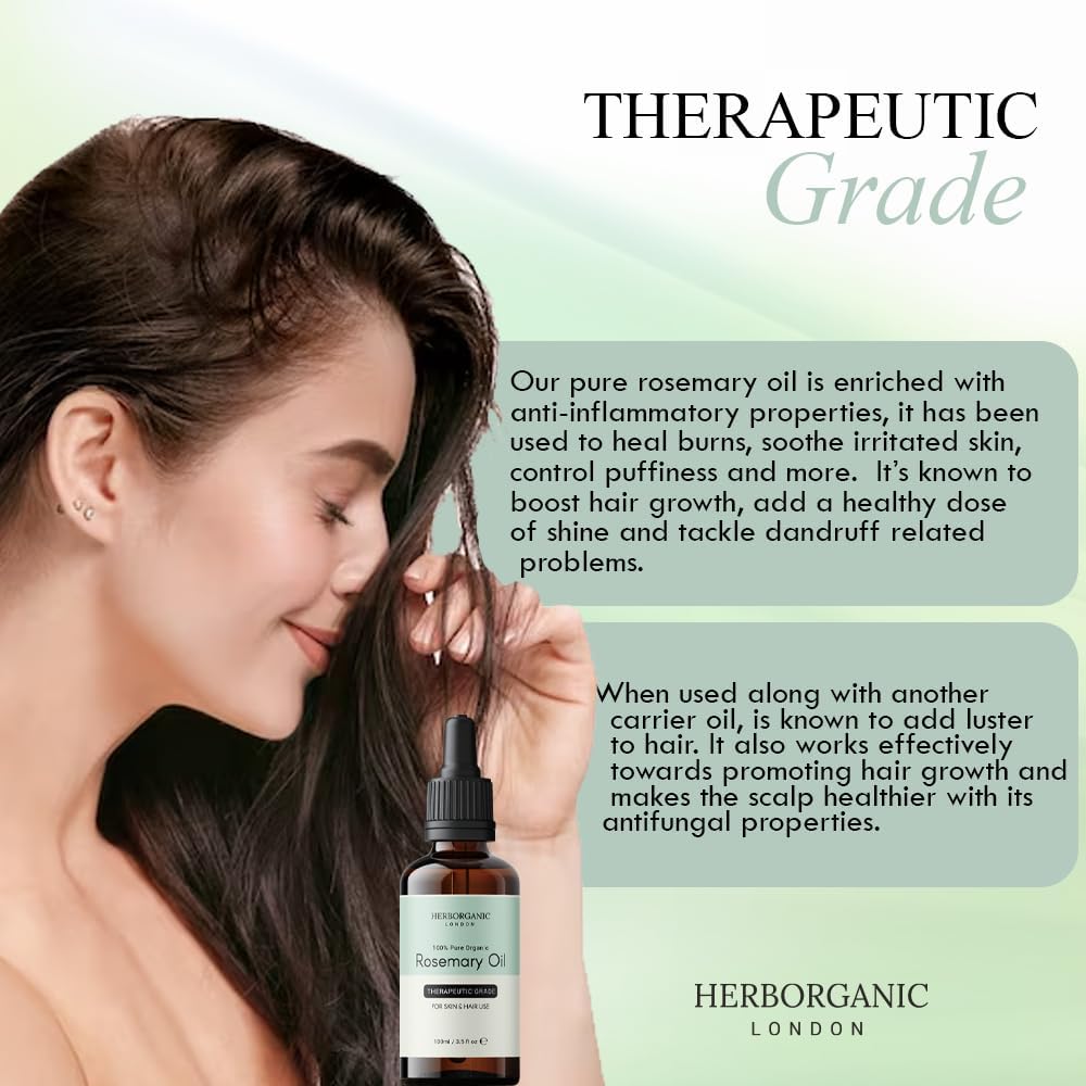 HERBORGANIC Organic Rosemary Oil 100 ml – Hair Growth, Scalp, Brows & Lashes