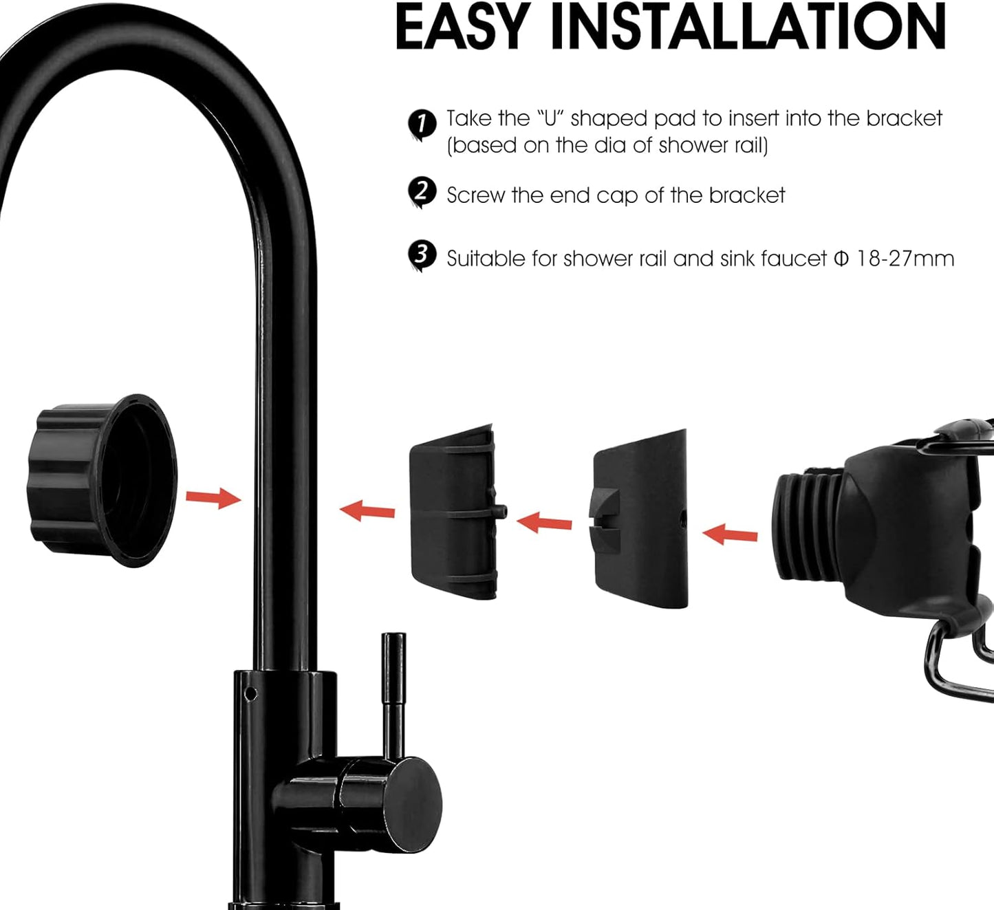 Poprkdre No‑Drill Stainless Steel Shower Shelf Set – Black, 3‑Piece, Rust‑Proof