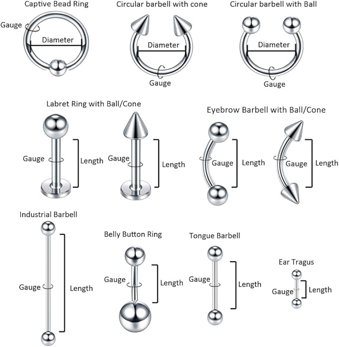 Aumeo 140‑Pc Stainless Steel Piercing Jewellery Kit 14G 16G Nose Ear Lip Body