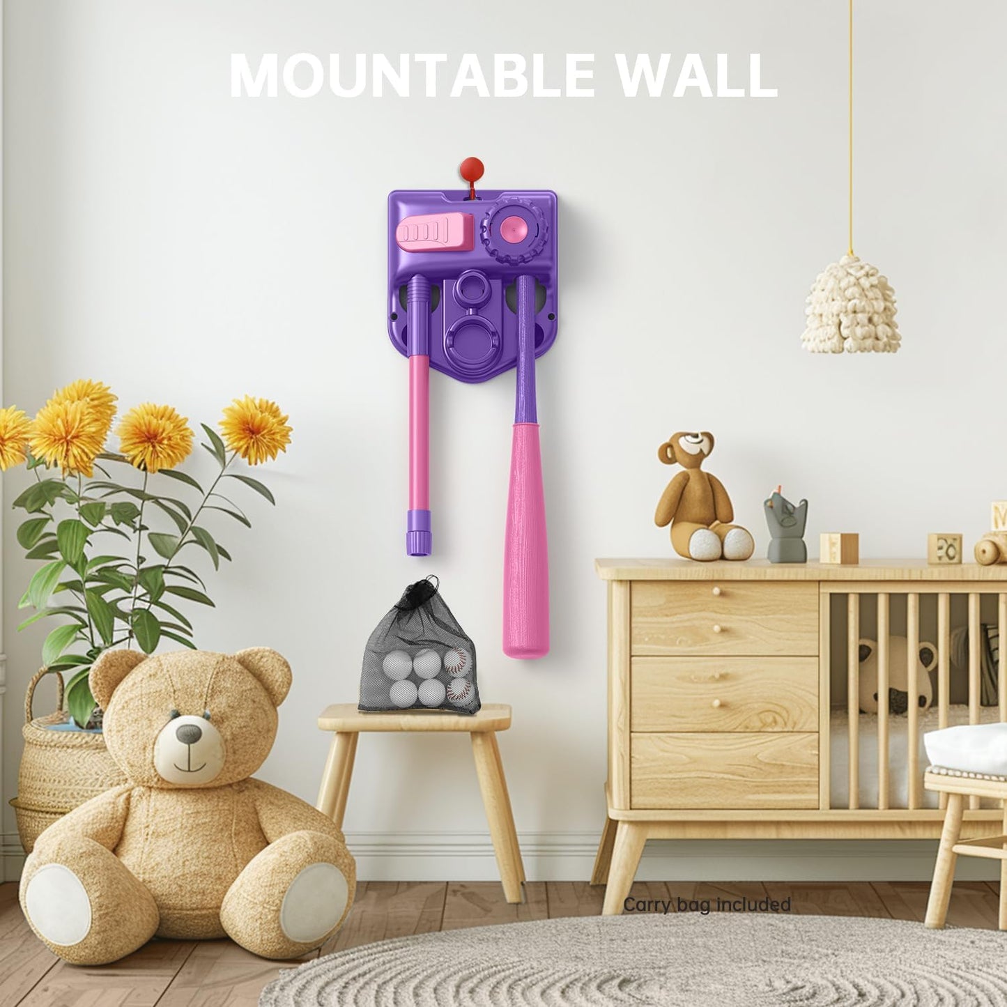 Mytrix Pink 3-in-1 Kids T-Ball Set – Tee, Pitching Machine & Batting Stand