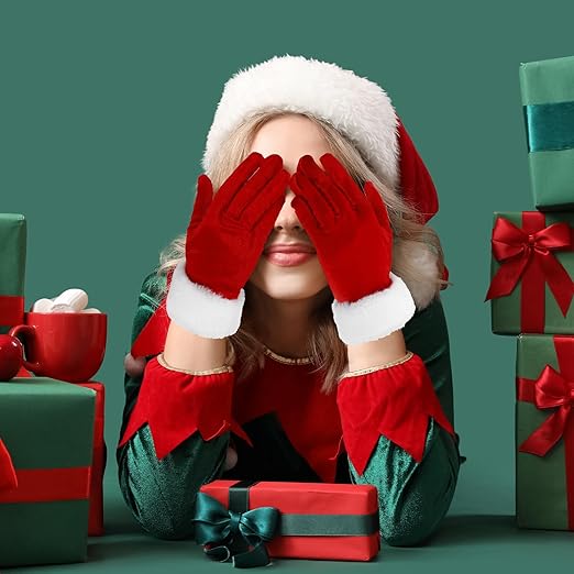 Women’s Santa Velvet Hooded Cape & Gloves Christmas Fancy Dress Set