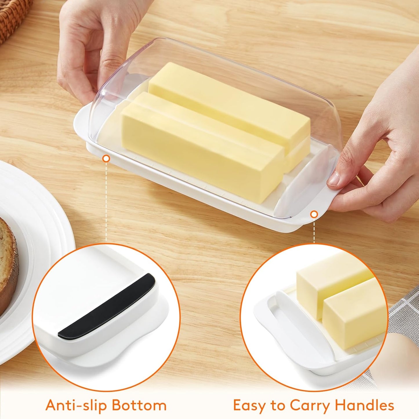 Lifewit Butter Dish with Lid for Countertop, Extra Large Plastic Butter Holder Container