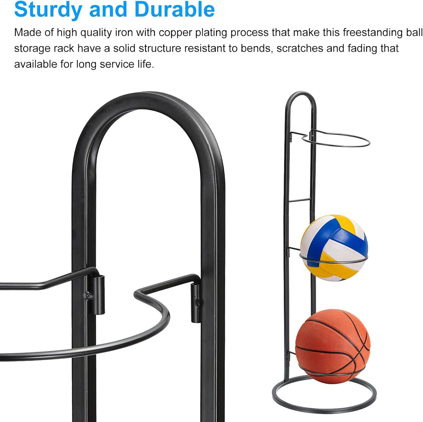 3-Tier Vertical Ball Storage Rack – Wall-Mounted Carbon Steel Organiser for Sports Balls