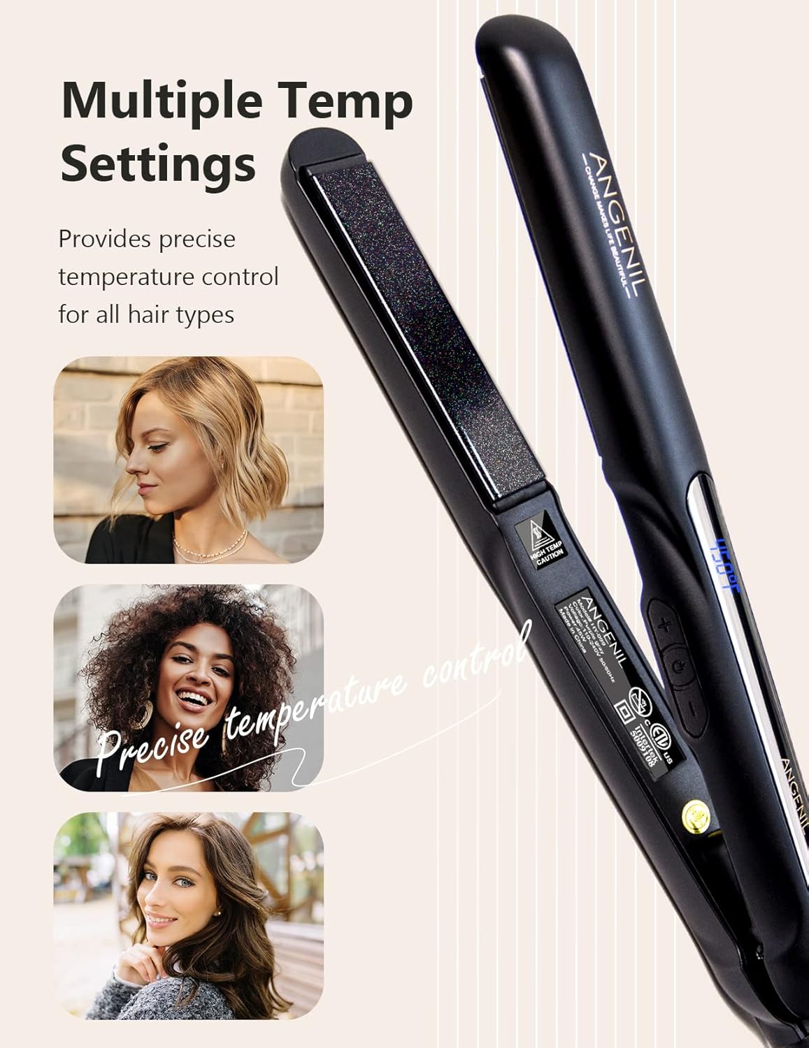 ANGENIL 2‑in‑1 Ceramic Tourmaline Mini Hair Straightener & Curler – UK