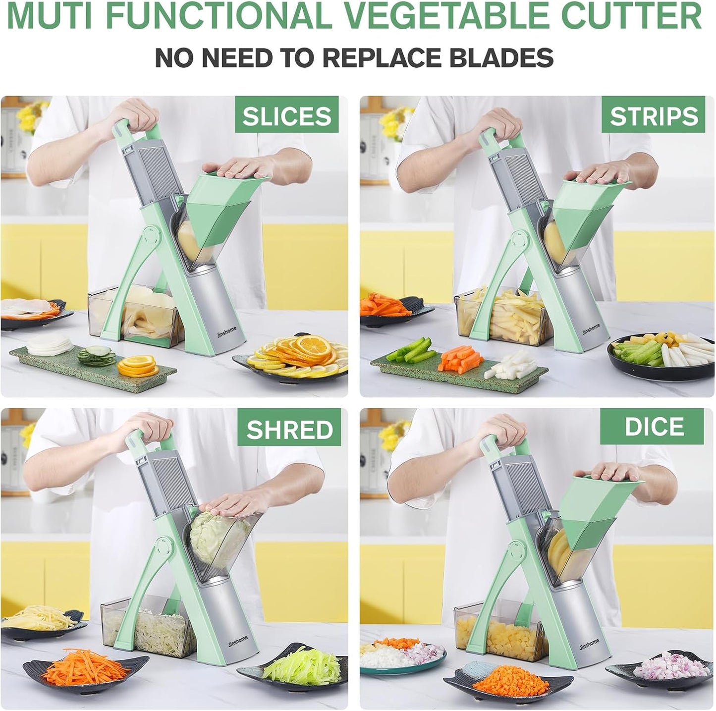 Jinshome Upgrade Safe Mandoline Slicer – Adjustable 40+ Cuts, BPA-Free, Easy-Clean