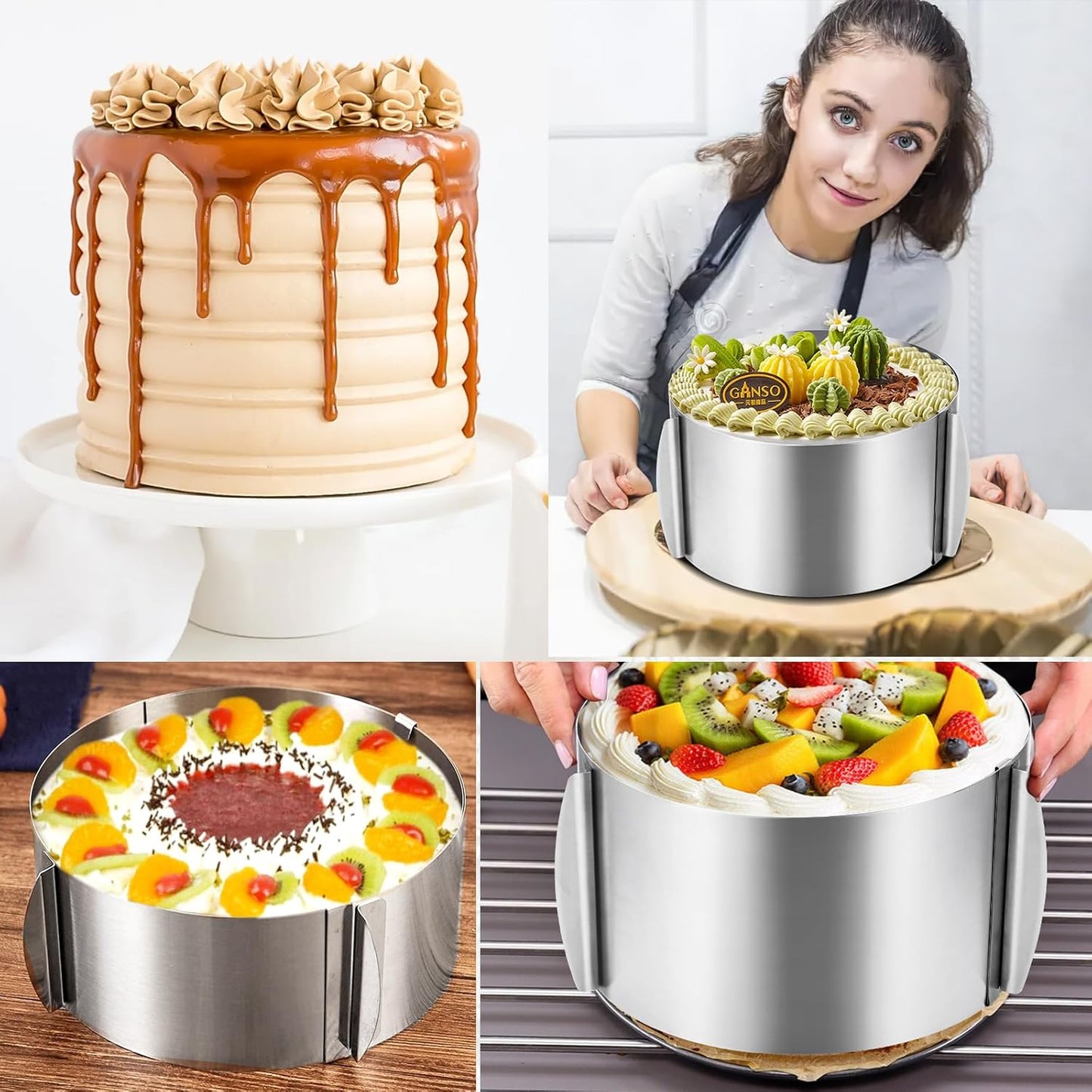Kssvzz Adjustable Stainless Steel Cake Ring Kit with Nozzles & Decorating Tools
