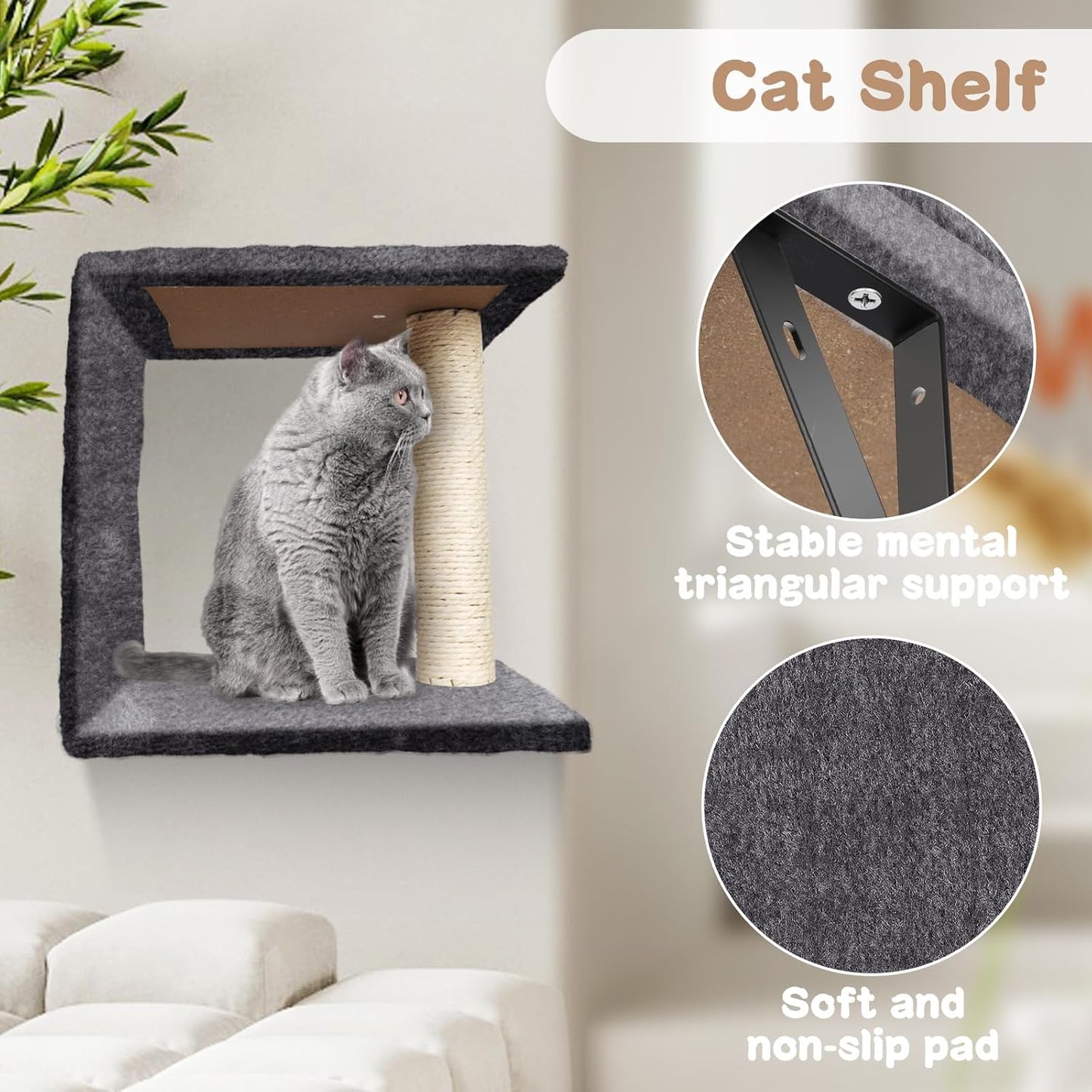 MASTERTOP 4‑in‑1 Cat Climbing Frame Set – Wall Mounted Cat Tree / Shelves / Scratcher
